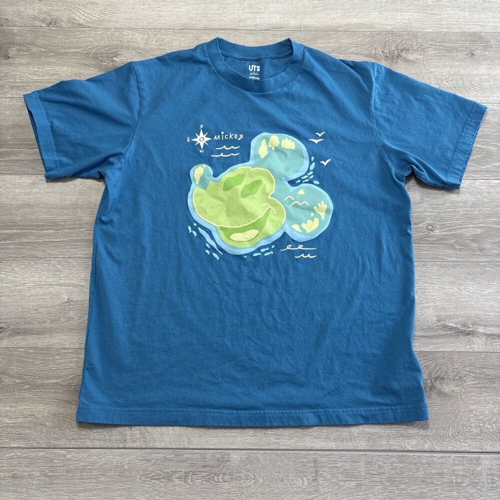 Uniqlo Fun Mickey Mouse T-Shirt Heavyweight Aqua Lime White Seafoam L